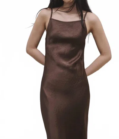 Closed Satin Midi Dress In Cacao Brown