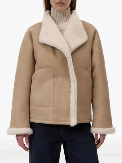 Closed Shearling-trim Double-breasted Jacket In Nude