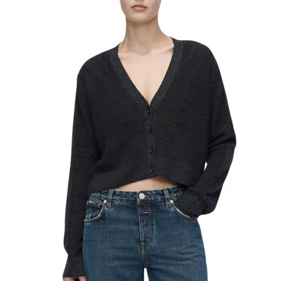 Closed Short Cropped Cardigan In Smokey Blue In Black