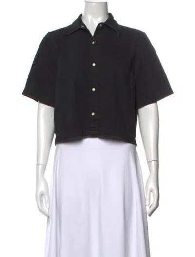 Pre-owned Closed Short Sleeve Button-up Top In Black