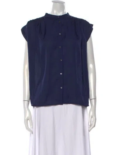 Pre-owned Closed Short Sleeve Button-up Top In Blue