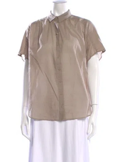 Pre-owned Closed Short Sleeve Button-up Top In Neutral