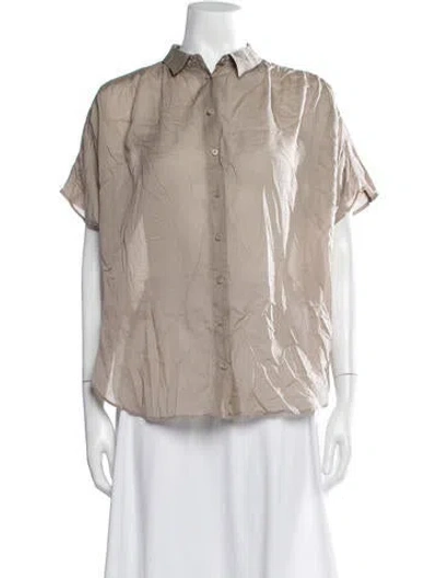 Pre-owned Closed Short Sleeve Button-up Top In Neutrals