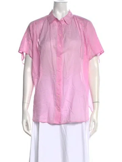 Pre-owned Closed Short Sleeve Button-up Top In Pink