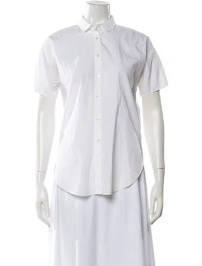 Pre-owned Closed Short Sleeve Button-up Top In White