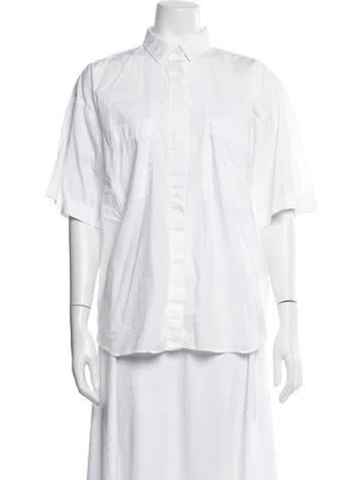 Pre-owned Closed Short Sleeve Button-up Top In White