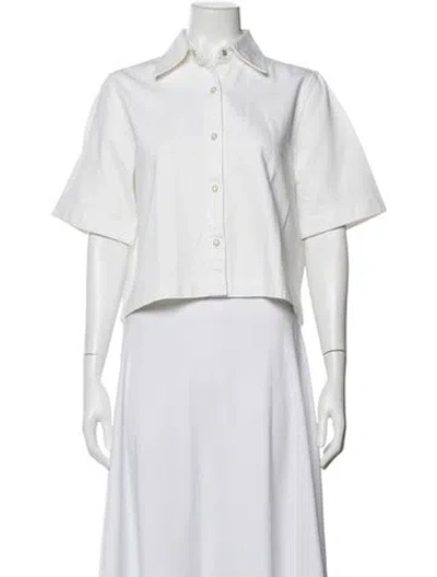 Pre-owned Closed Short Sleeve Button-up Top In White