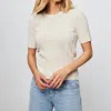 Closed Short Sleeve Knit Ribbed Top In Ivory