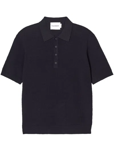 Closed Short-sleeve Waffle-knit Polo Shirt In Black