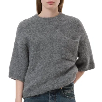 Closed Short-sleeve Alpaca-mix Knit Sweater In Dark Grey Melange In Gray