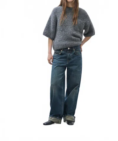 Closed Short-sleeved Alpaca Sweater In Dark Grey Melange In Blue