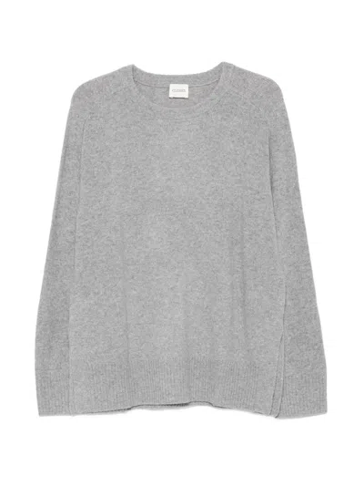 Closed Side-slit Crew-neck Sweater In Grey