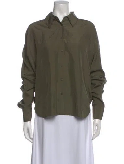 Pre-owned Closed Silk Long Sleeve Button-up Top In Green