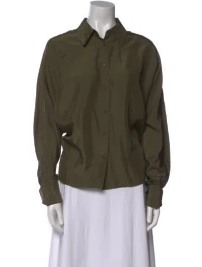 Pre-owned Closed Silk Long Sleeve Button-up Top In Green