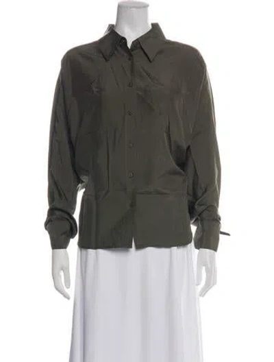Pre-owned Closed Silk Long Sleeve Button-up Top In Green