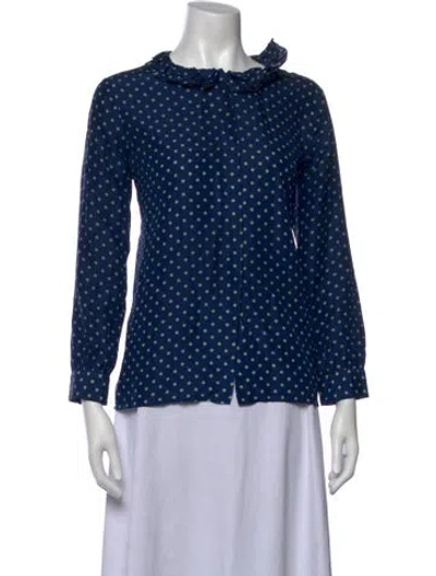 Pre-owned Closed Silk Polka Dot Print Blouse In Blue