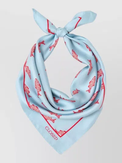 Closed Silk Scarf Square Shape Fish Pattern In Pink