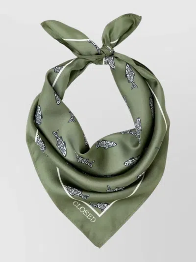 Closed Silk Square Scarf Fish Pattern Design In Metallic