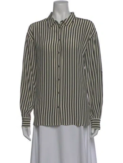 Pre-owned Closed Silk Striped Button-up Top In Black