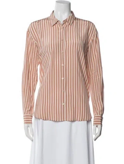 Pre-owned Closed Silk Striped Button-up Top In Pink