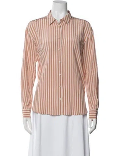 Pre-owned Closed Silk Striped Button-up Top In Pink