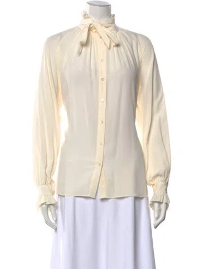Pre-owned Closed Silk Tie Neck Blouse In Neutrals
