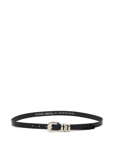 Closed Silver-tone Buckle Leather Belt In Black
