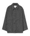 Closed Herringbone-pattern Button Coat In Gray