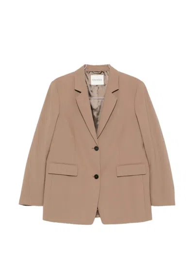 Closed Single-breasted Notched-lapels Blazer In Neutrals