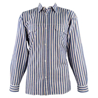 Pre-owned Closed Size Xl Blue White Orange Stripe Cotton Two Pockets Long Sleeve Shirt