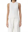 Closed Sleeveless Knit Rib Top In Ecru In White