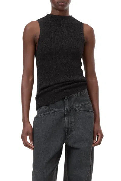 Closed Sleeveless Lurex Top In Black