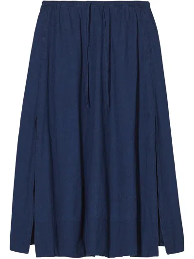 Closed Slit Midi Skirt In Blue