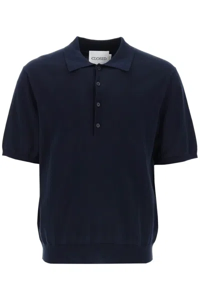 Closed Soft Fine Knit Polo Shirt In Blu