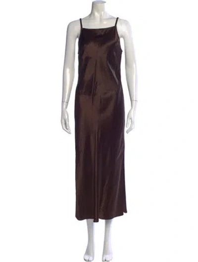 Pre-owned Closed Square Neckline Long Dress In Brown