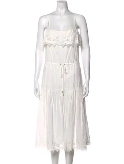 Pre-owned Closed Square Neckline Midi Length Dress In White