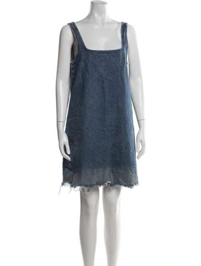 Pre-owned Closed Square Neckline Mini Dress In Blue