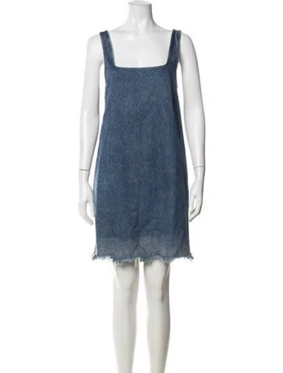 Pre-owned Closed Square Neckline Mini Dress In Blue