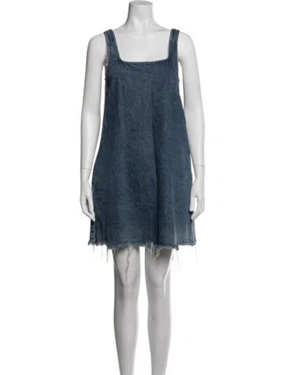 Pre-owned Closed Square Neckline Mini Dress In Blue