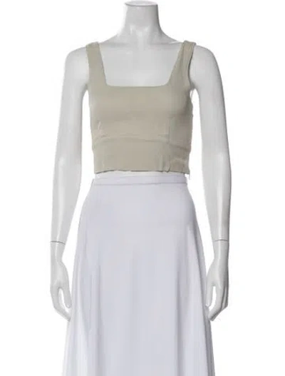 Pre-owned Closed Square Neckline Sleeveless Crop Top In White