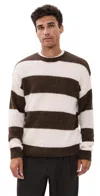 Closed Beige-striped Brown Alpaca-wool Sweater With Ribbed Finishes In Multi