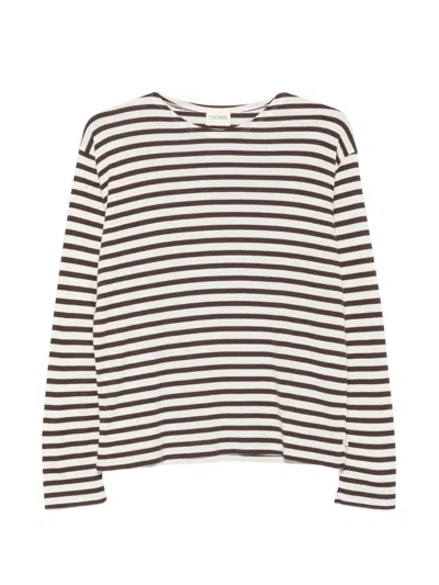 Closed Striped Cotton Blend T-shirt In Brown