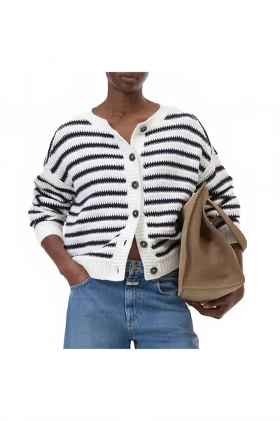 Closed Striped Crew Cardigan In Ivory Stripe In Multi