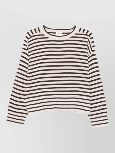 Closed Striped Crew Neck Cropped Long Sleeve Top In Black
