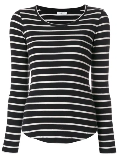 Closed Striped Fitted Top In Black