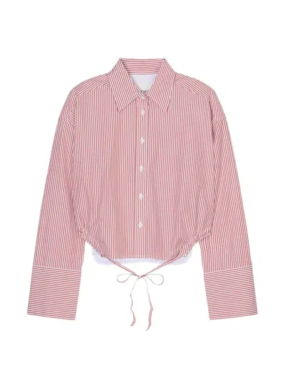 Closed Striped Gathered Shirt In Pink