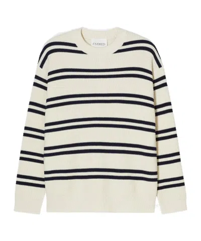 Closed Striped Knitted Sweater In Neutral
