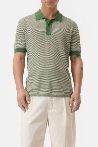 Closed Striped Linen Blend Polo Shirt In Ranger Green