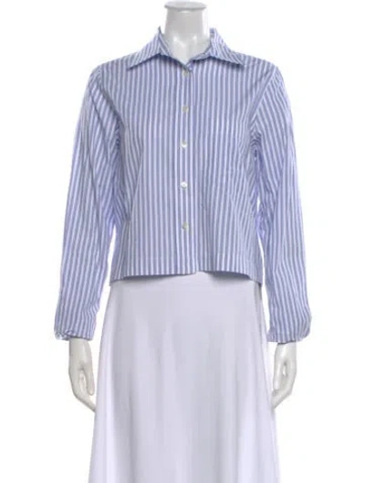 Pre-owned Closed Striped Long Sleeve Button-up Top In Blue