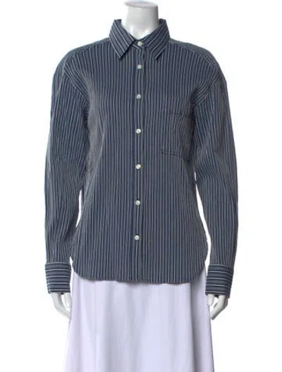 Pre-owned Closed Striped Long Sleeve Button-up Top In Blue